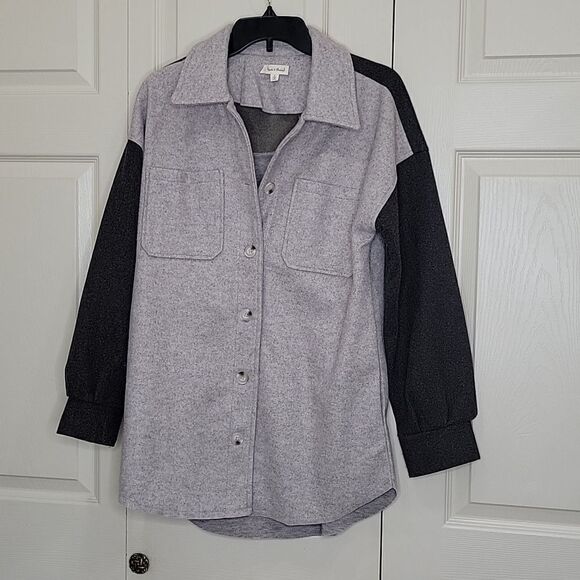 Anthropologie Two-Tone Gray Cozy Shacket Size Small - Picture 2 of 6